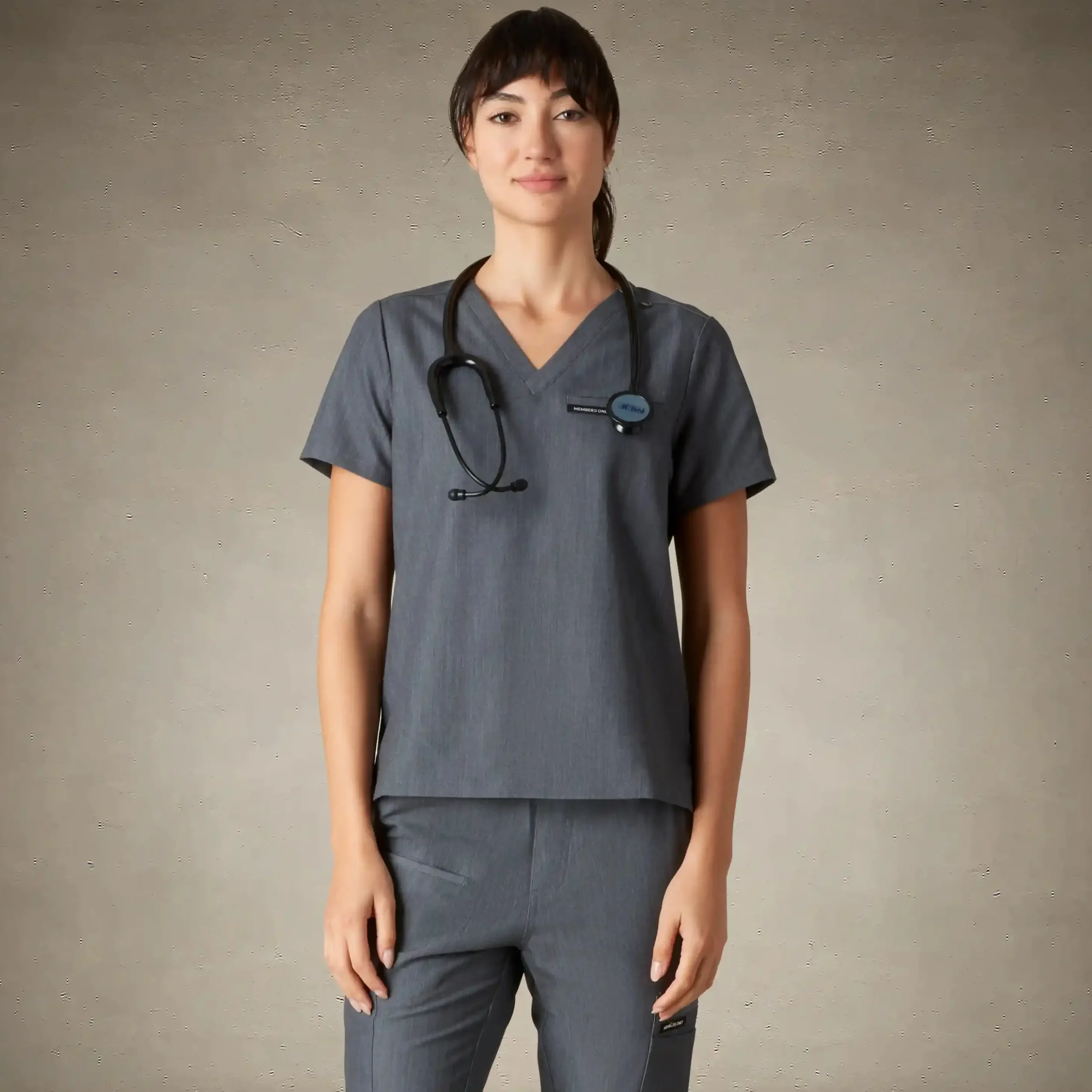 Fashion Members Only Bari 1-Pocket Scrub Top Graphite
