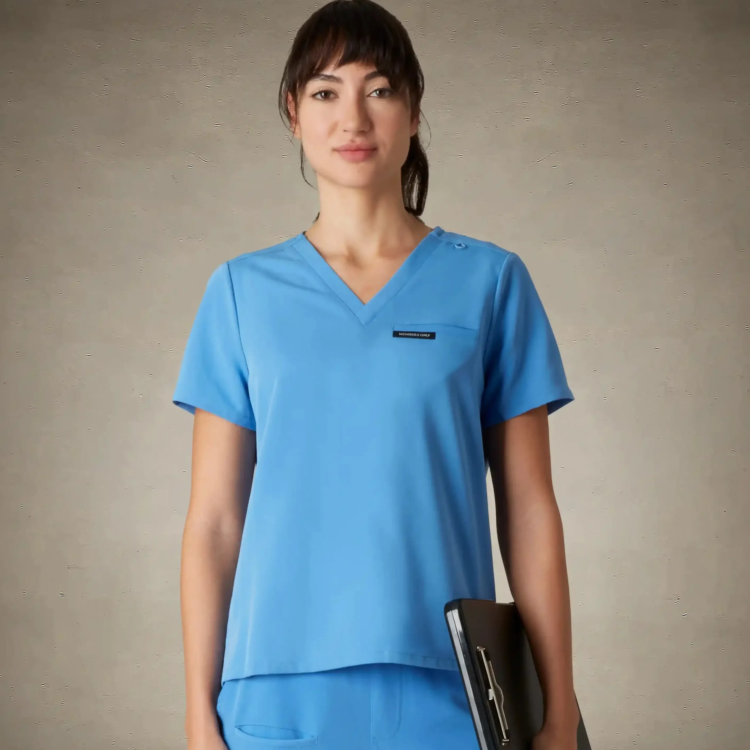 Sale Members Only Bari 1-Pocket Scrub Top Ceil Blue