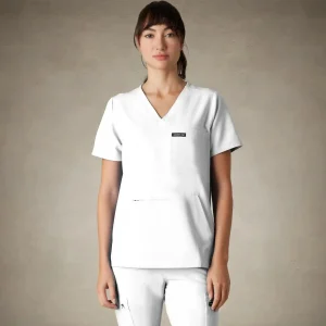 Clearance Members Only Cordoba 5-Pocket Scrub Top White