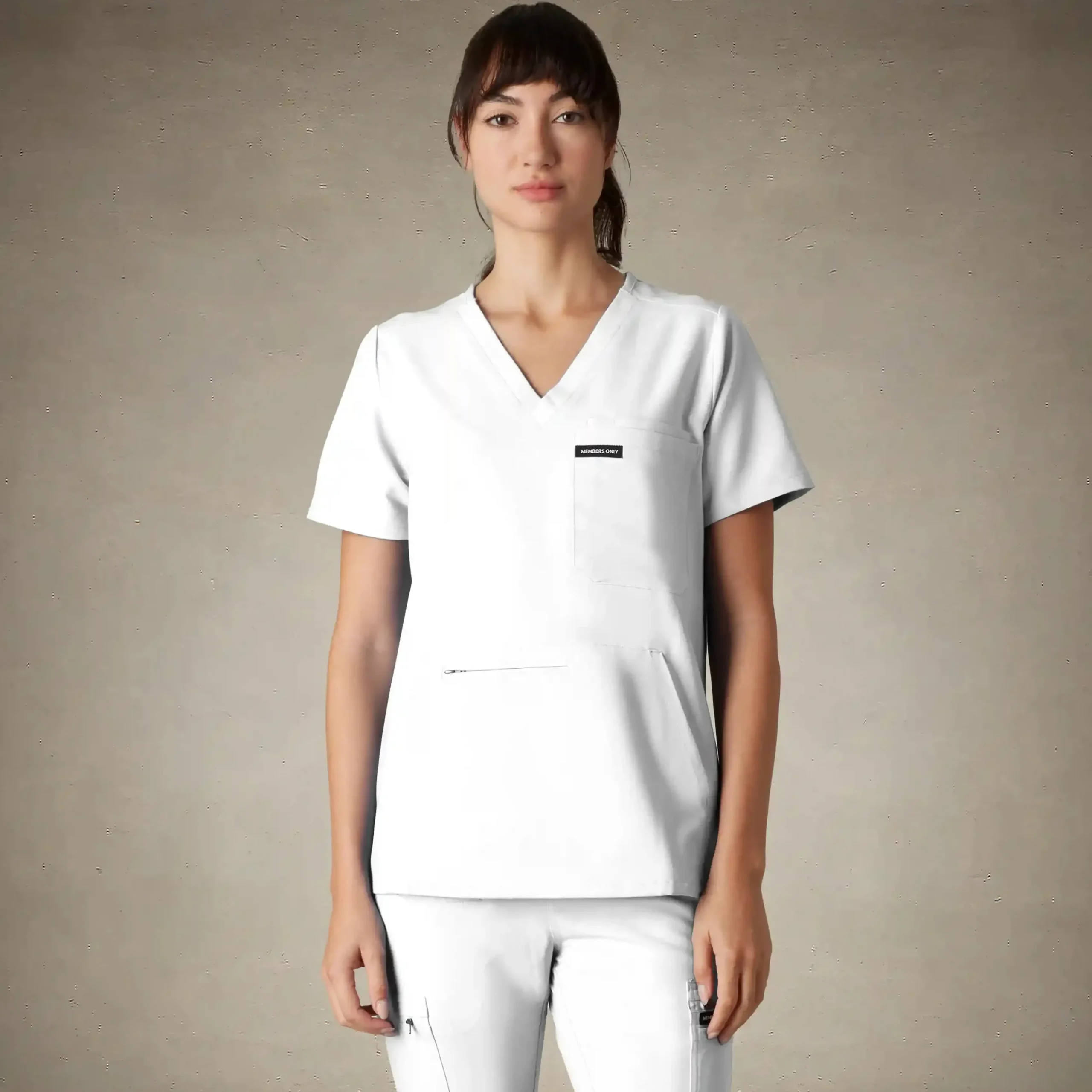 Clearance Members Only Cordoba 5-Pocket Scrub Top White