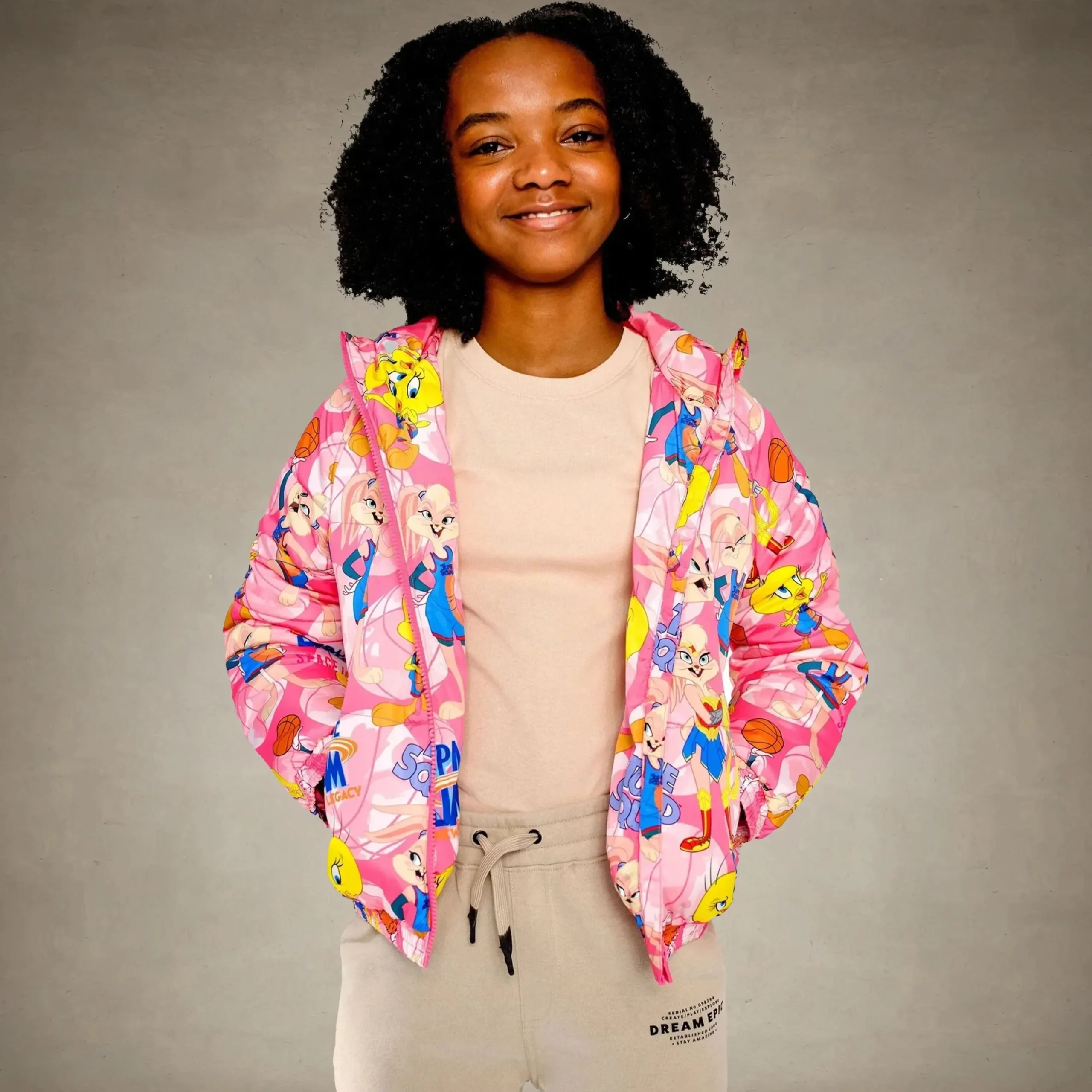 Outlet Members Only Girl's Heavy Quilted Puffer in New Looney Mash Jacket - FINAL SALE Pink