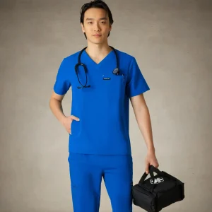 Fashion Members Only Manchester 3-Pocket Scrub Top Royal Blue