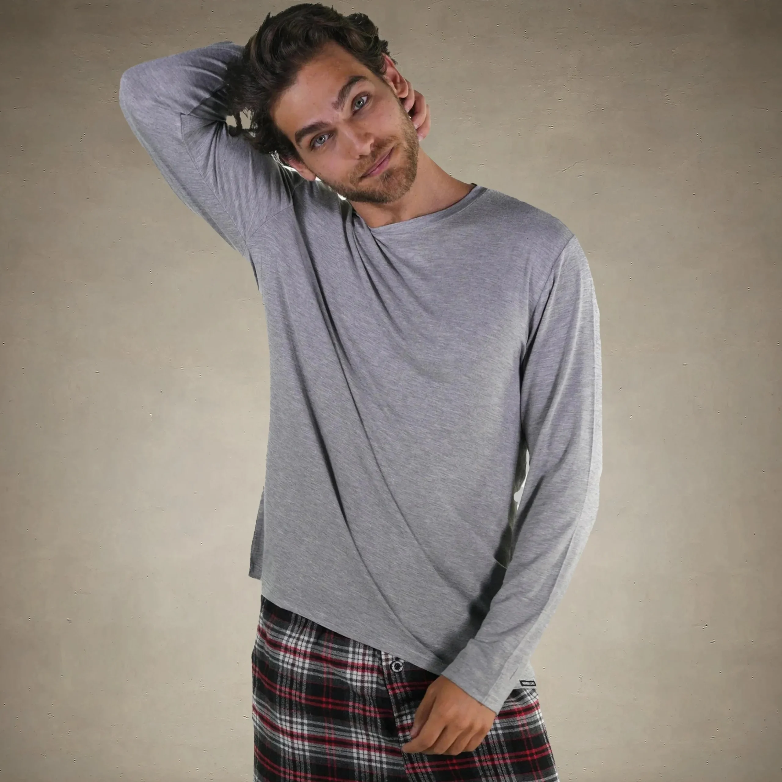 Best Members Only Men's Bamboo Rayon Long Sleeve Knit Sleep Shirt - - FINAL SALE Grey
