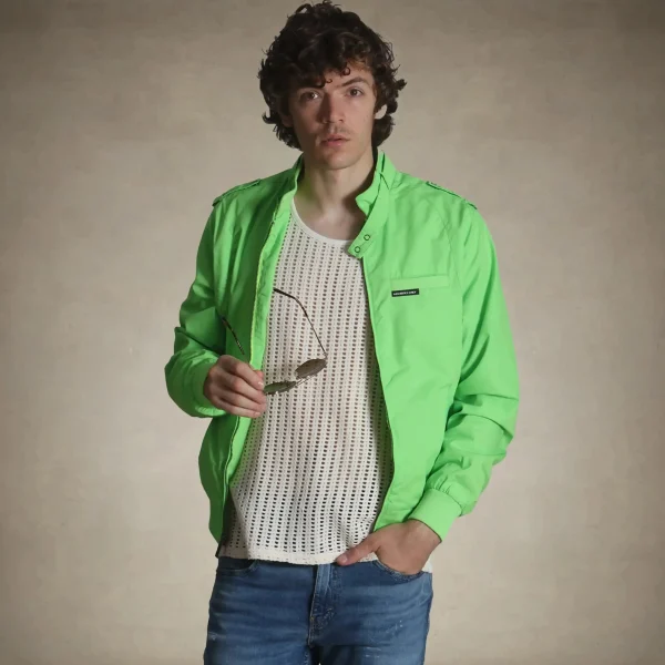 Best Members Only Men's Big & Tall Classic Iconic Racer Jacket Lime Green