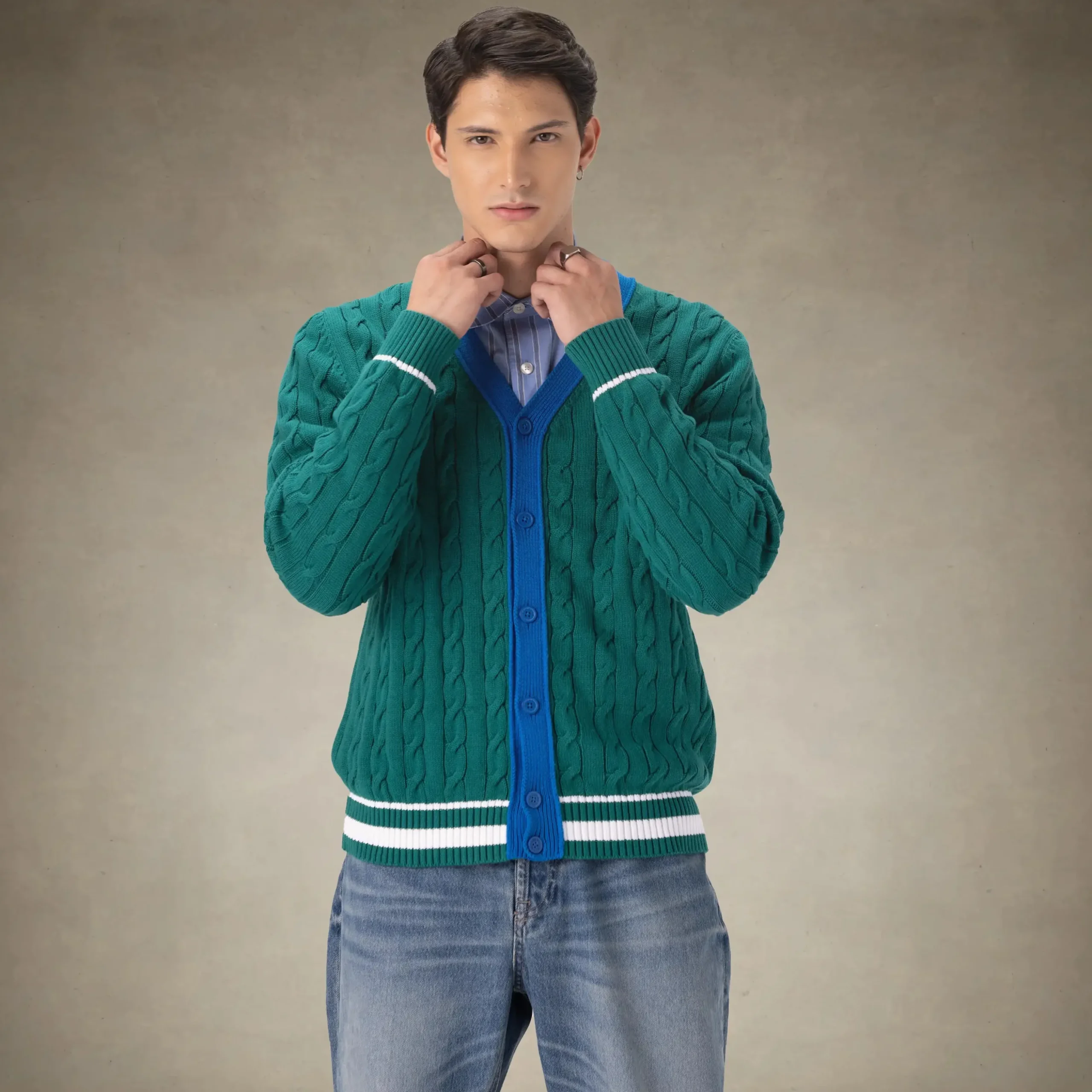 Clearance Members Only Men's Cable Knit Cardigan Green