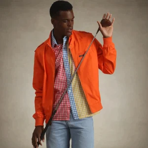 Online Members Only Men's Classic Iconic Racer Jacket Orange