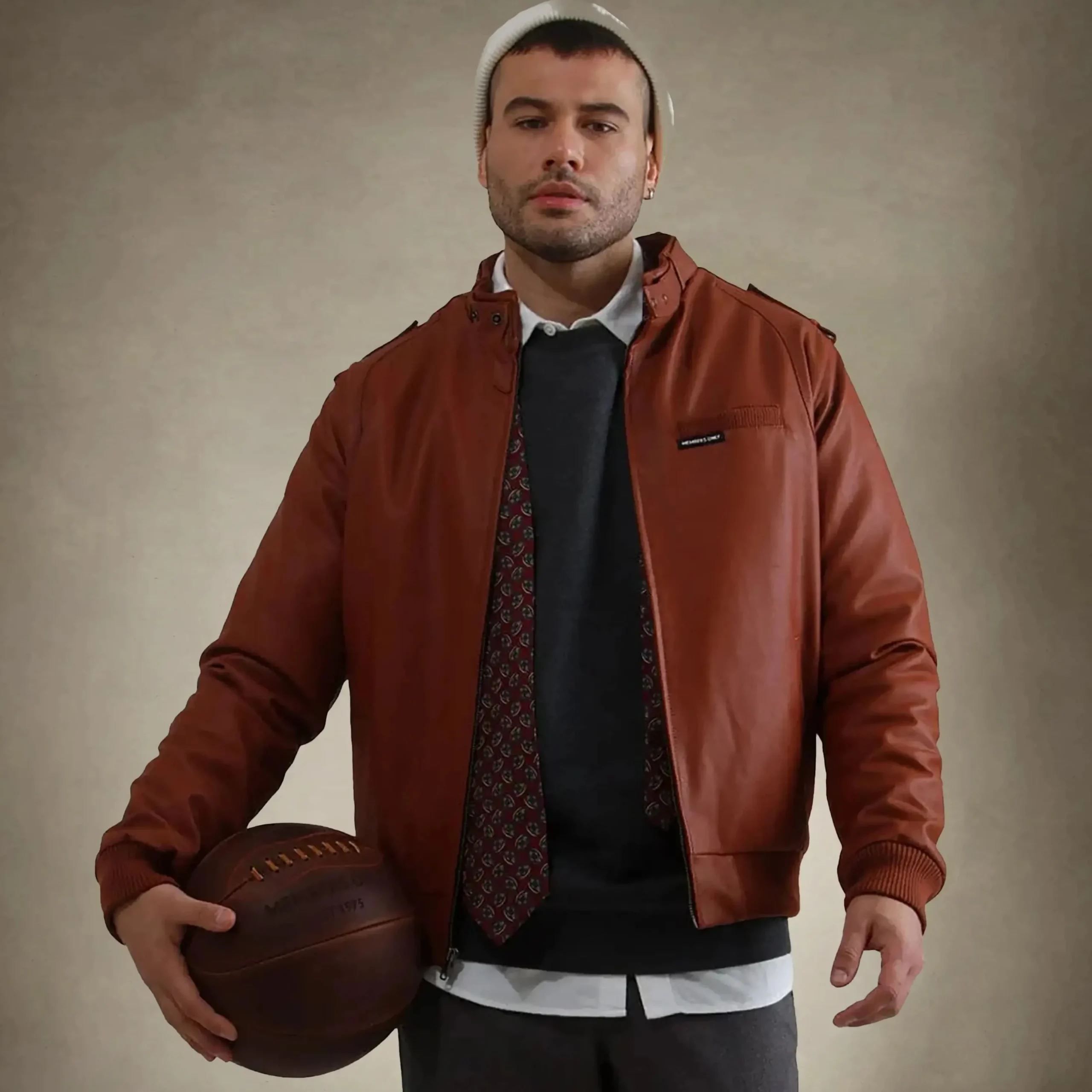 Sale Members Only Men's Faux Leather Iconic Racer Jacket Cognac