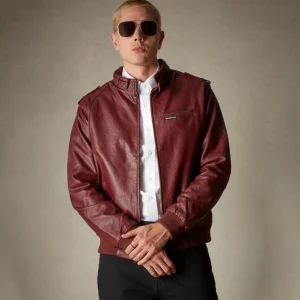 Fashion Members Only Men's Faux Leather Iconic Racer Jacket Burgundy