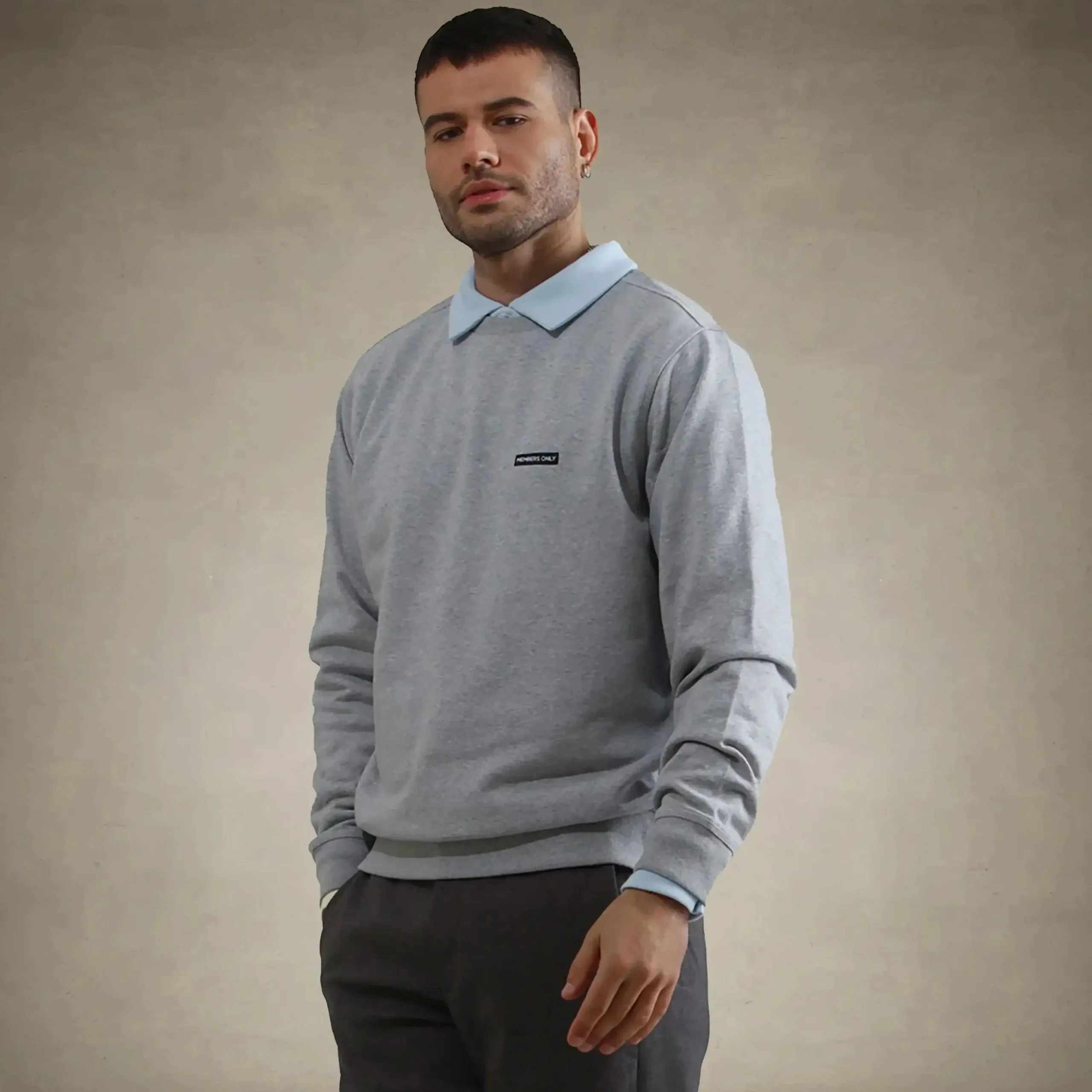 Fashion Members Only Men's Preston Crew Neck Sweatshirt Grey