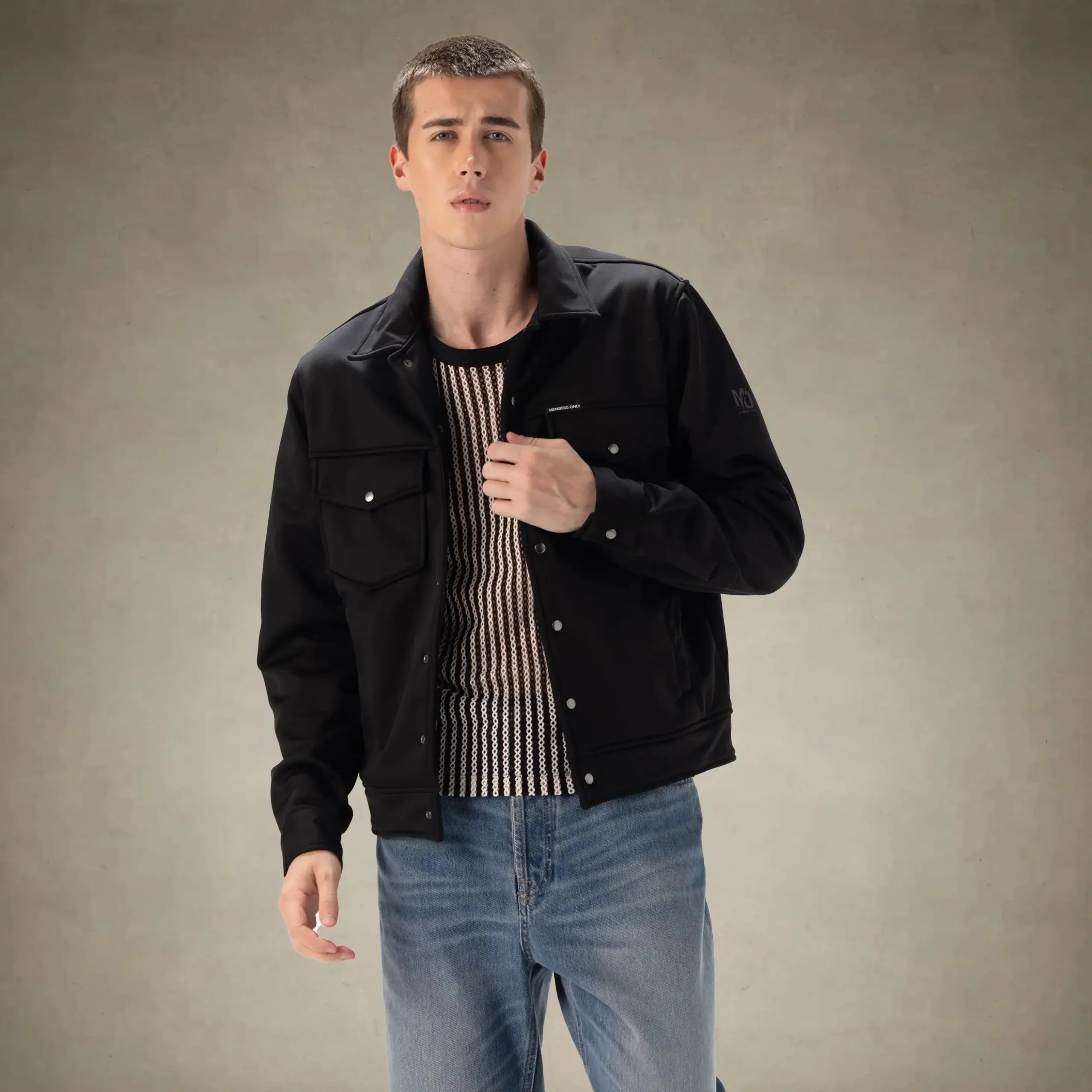 New Members Only Men's Soft Shell Shirt Jacket Black