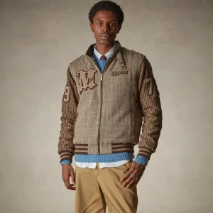 Outlet Members Only Men's Tweed Varsity Jacket Beige