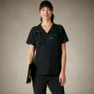 Clearance Members Only Palermo 4-Pocket Scrub Top Black