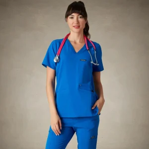 Sale Members Only Palermo 4-Pocket Scrub Top Royal Blue