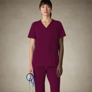 Clearance Members Only Ravenna 2-Pocket Scrub Top Wine