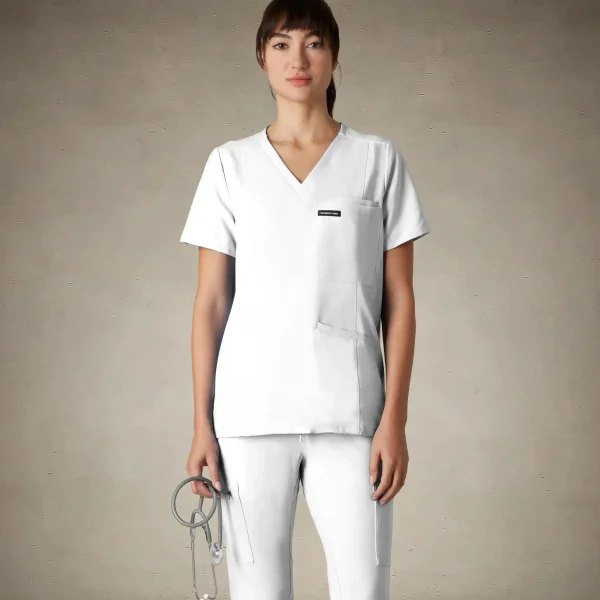 Fashion Members Only Siena 5-Pocket Scrub Top White