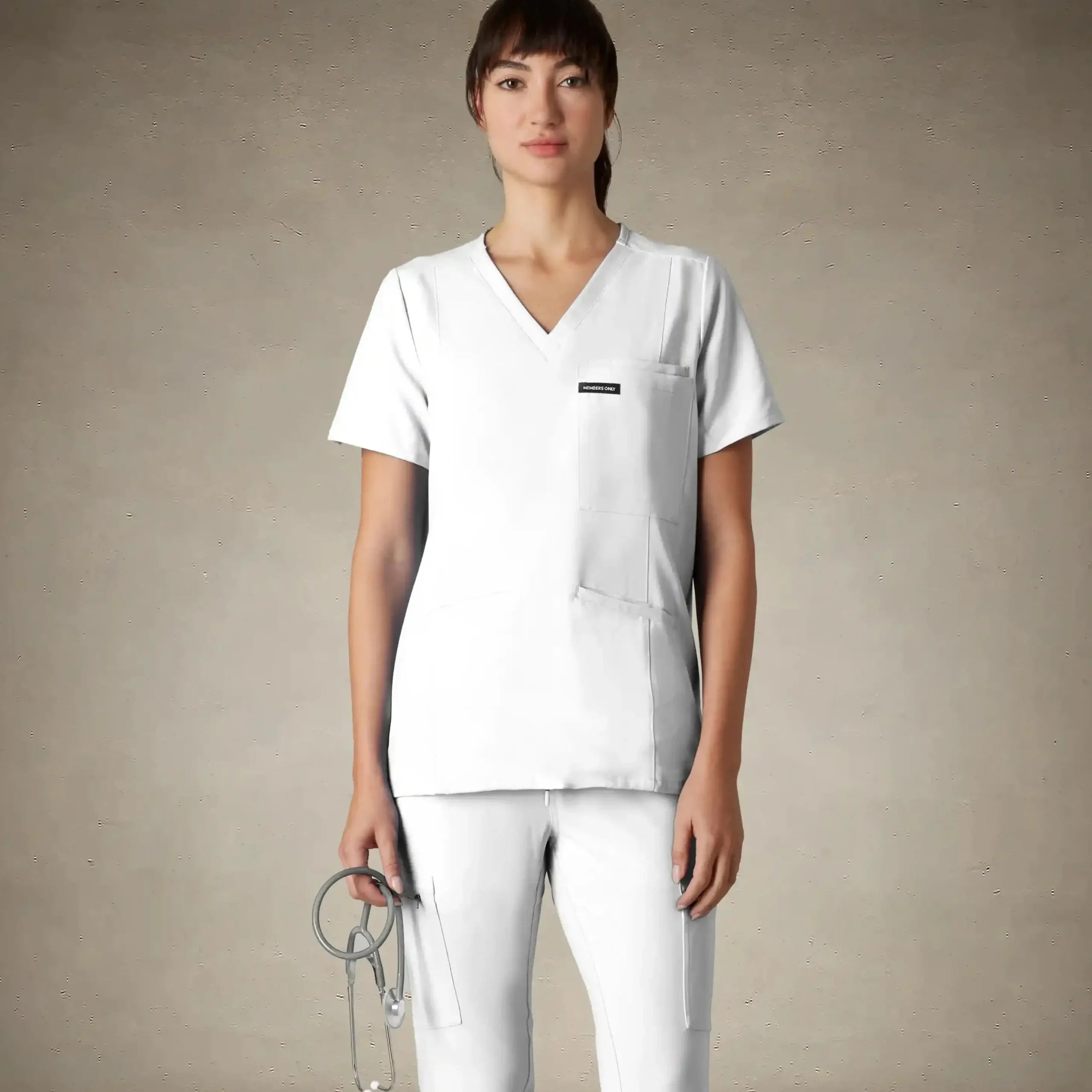 Fashion Members Only Siena 5-Pocket Scrub Top White