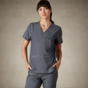 Clearance Members Only Siena 5-Pocket Scrub Top Graphite