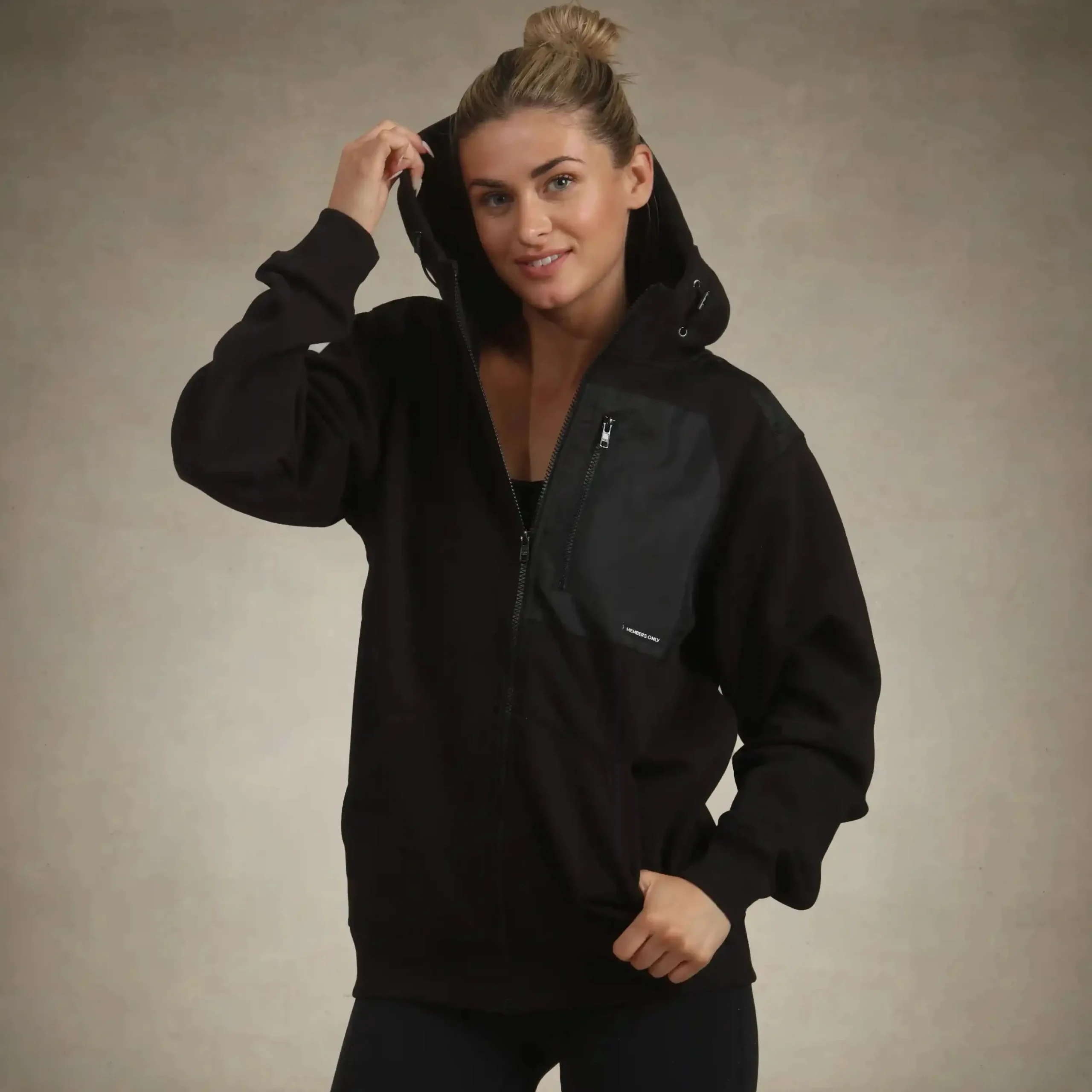 Fashion Members Only Women's Austin Zip-Up Oversized Hoodie Black