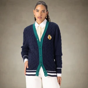 Sale Members Only Women's Cable Knit Cardigan Navy