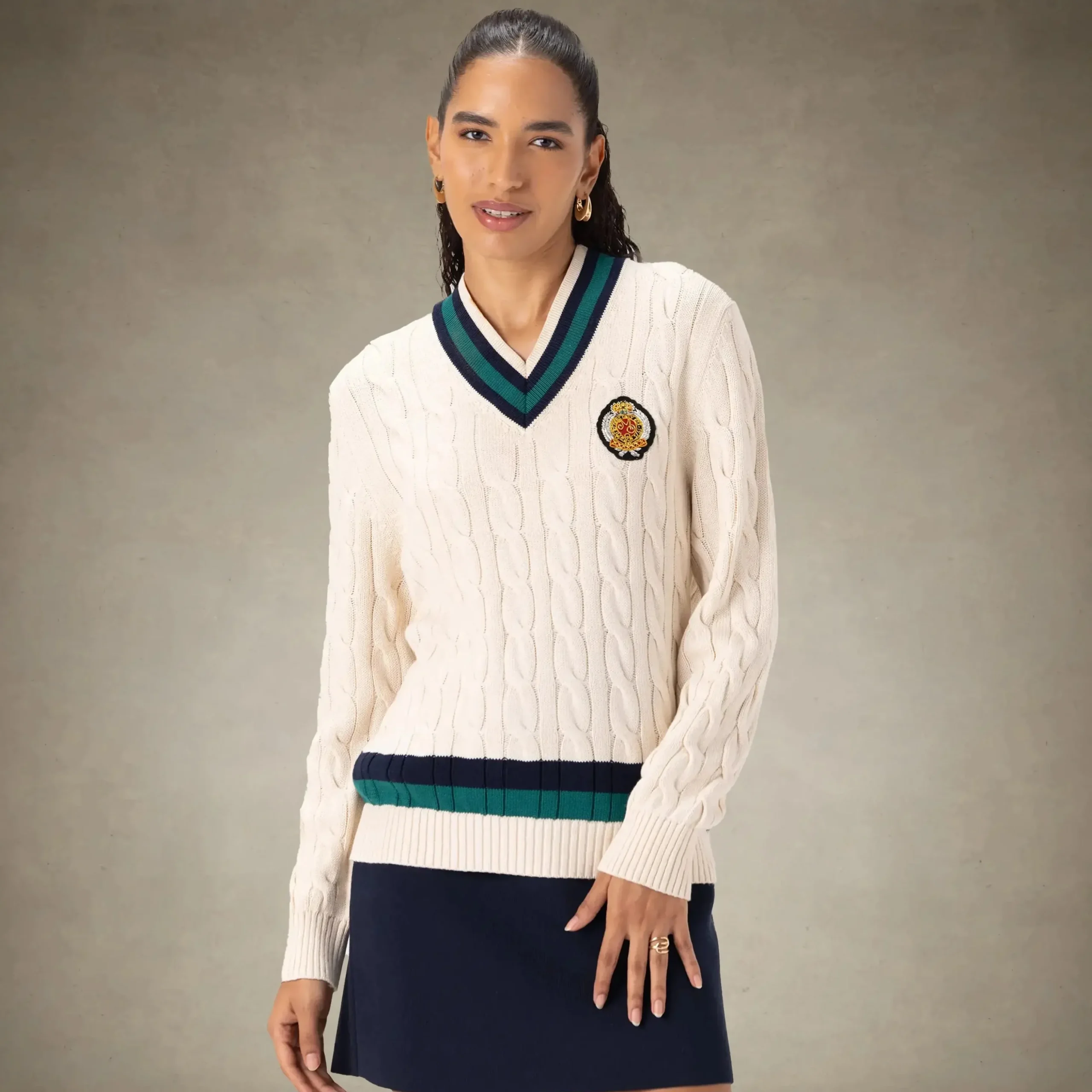 New Members Only Women's Cable Knit Cricket Sweater Off-White