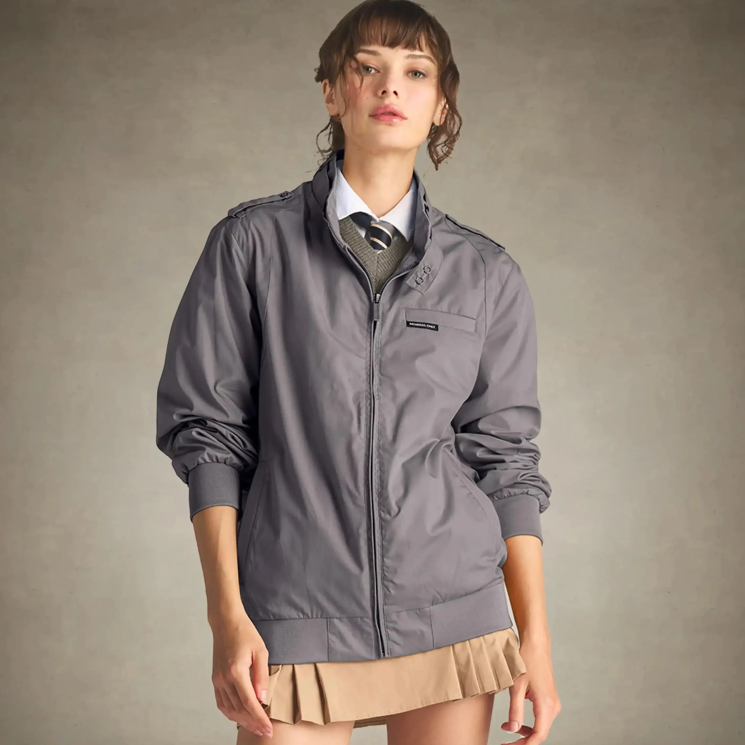 Fashion Members Only Women's Classic Iconic Racer Oversized Jacket Grey