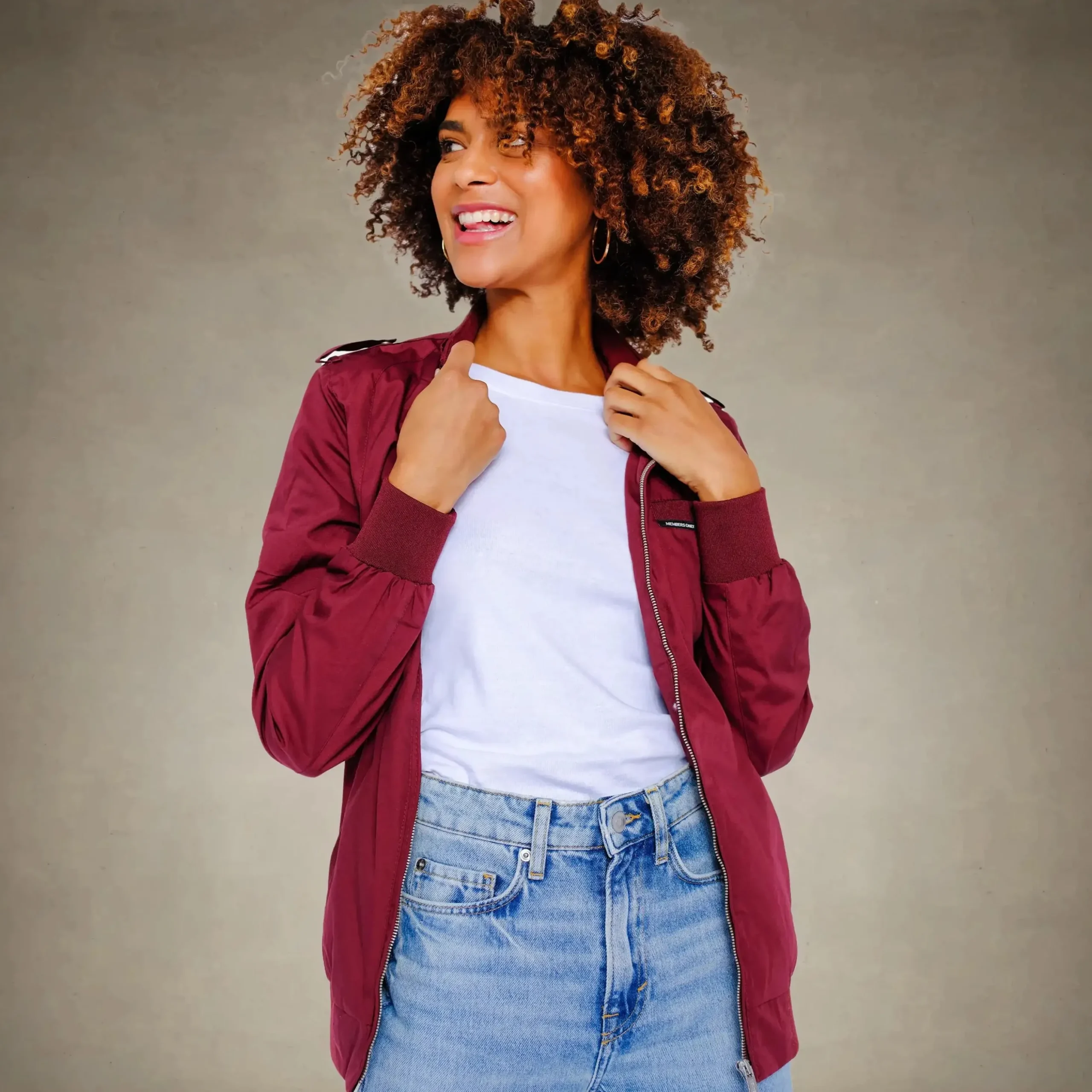 Online Members Only Women's Classic Iconic Racer Oversized Jacket Burgundy