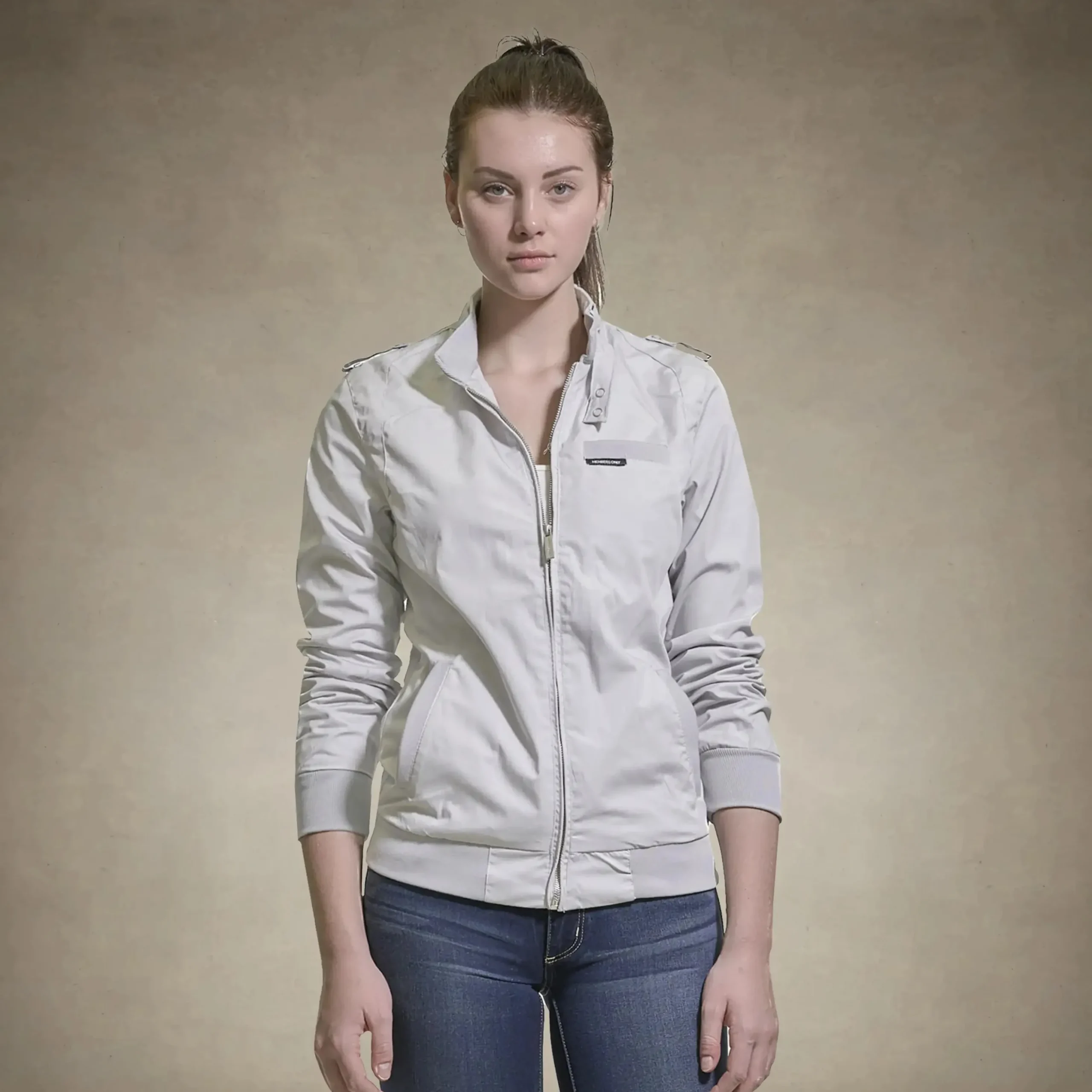 New Members Only Women's Classic Iconic Racer Jacket (Slim Fit) Light Grey