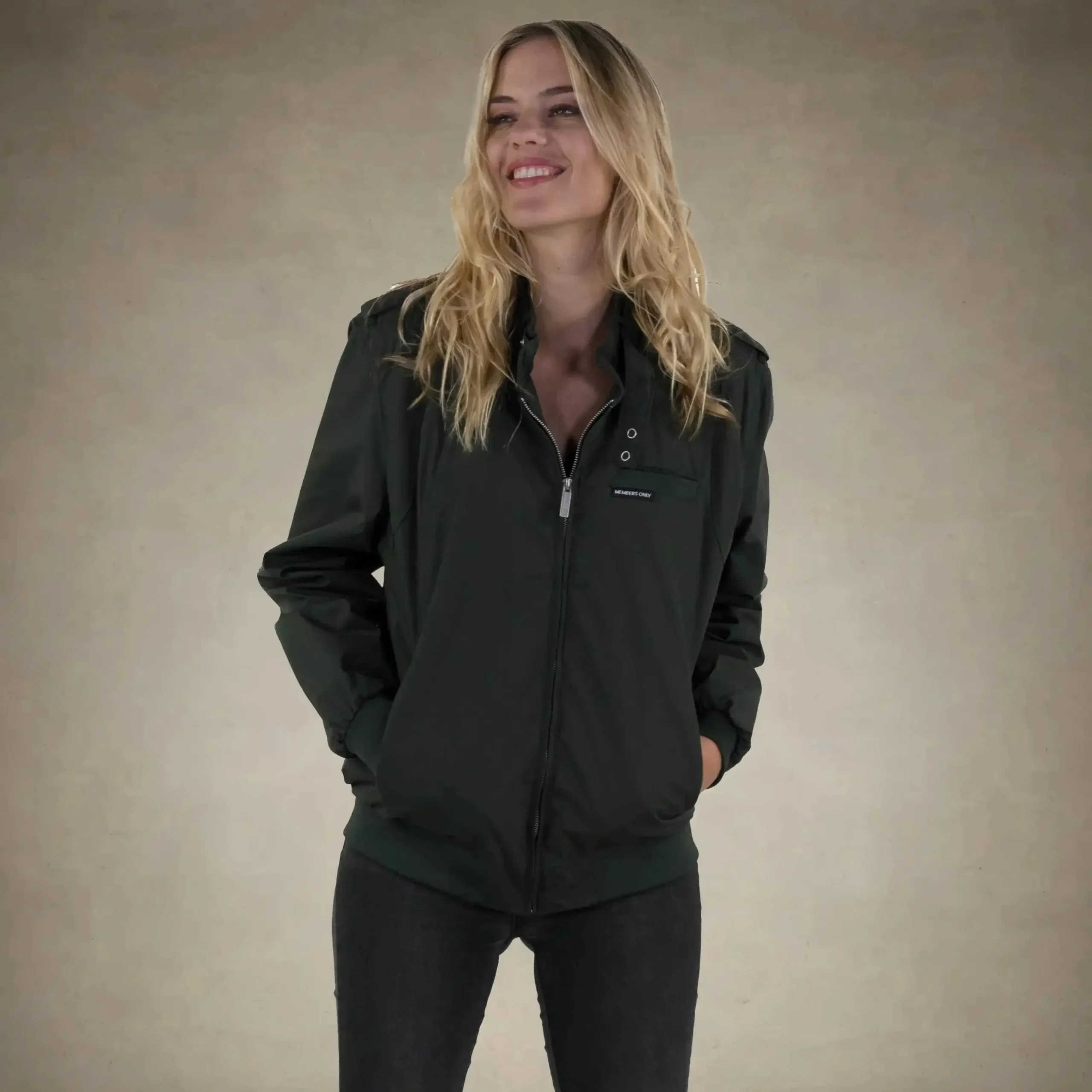 Online Members Only Women's Classic Iconic Racer Oversized Jacket Dark Green
