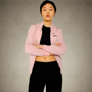 Fashion Members Only Women's Classic Iconic Racer Jacket (Slim Fit) Light Pink