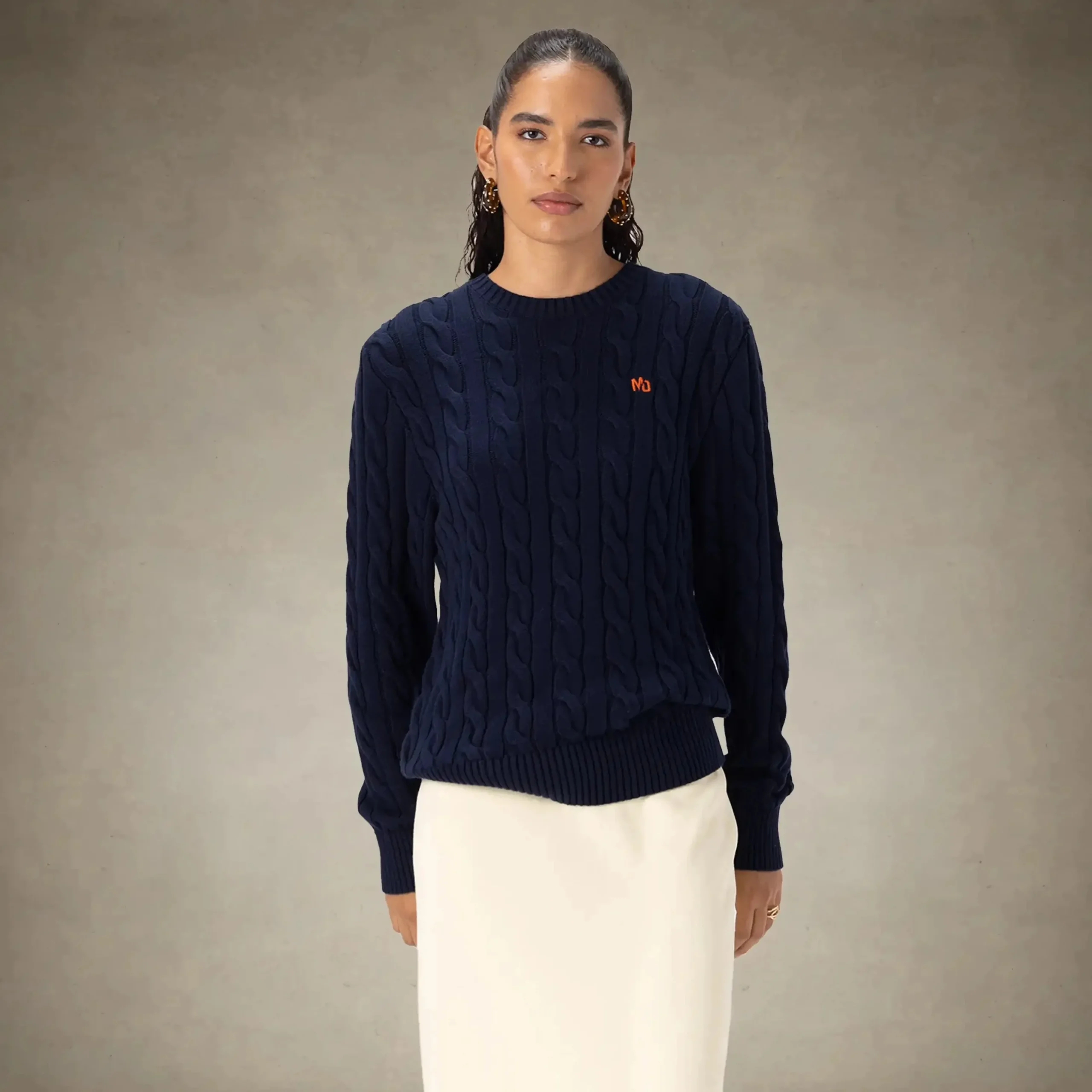 Online Members Only Women's Crew Neck Cable Sweater Dark Navy