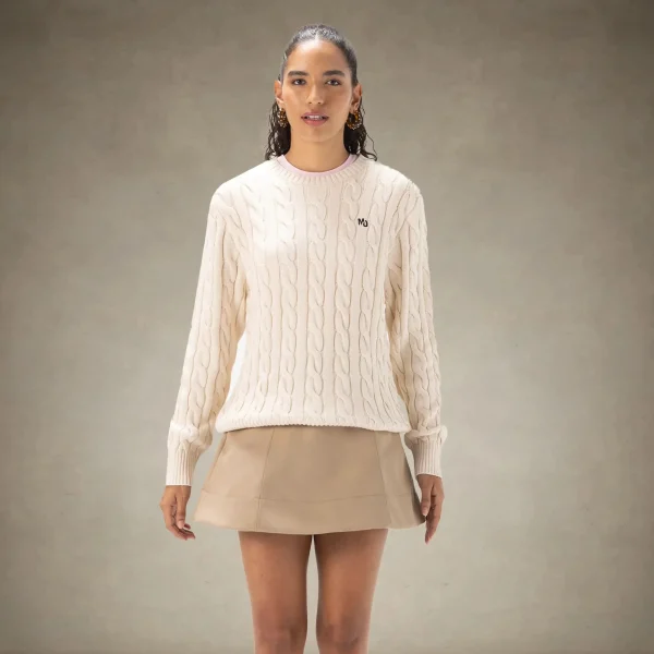 Best Members Only Women's Crew Neck Cable Sweater Off-White