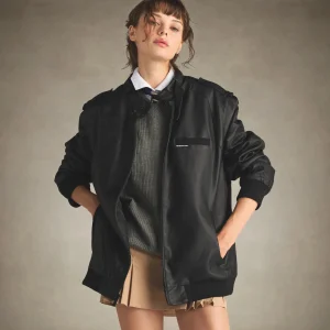 Online Members Only Women's Faux Leather Iconic Racer Oversized Jacket Black