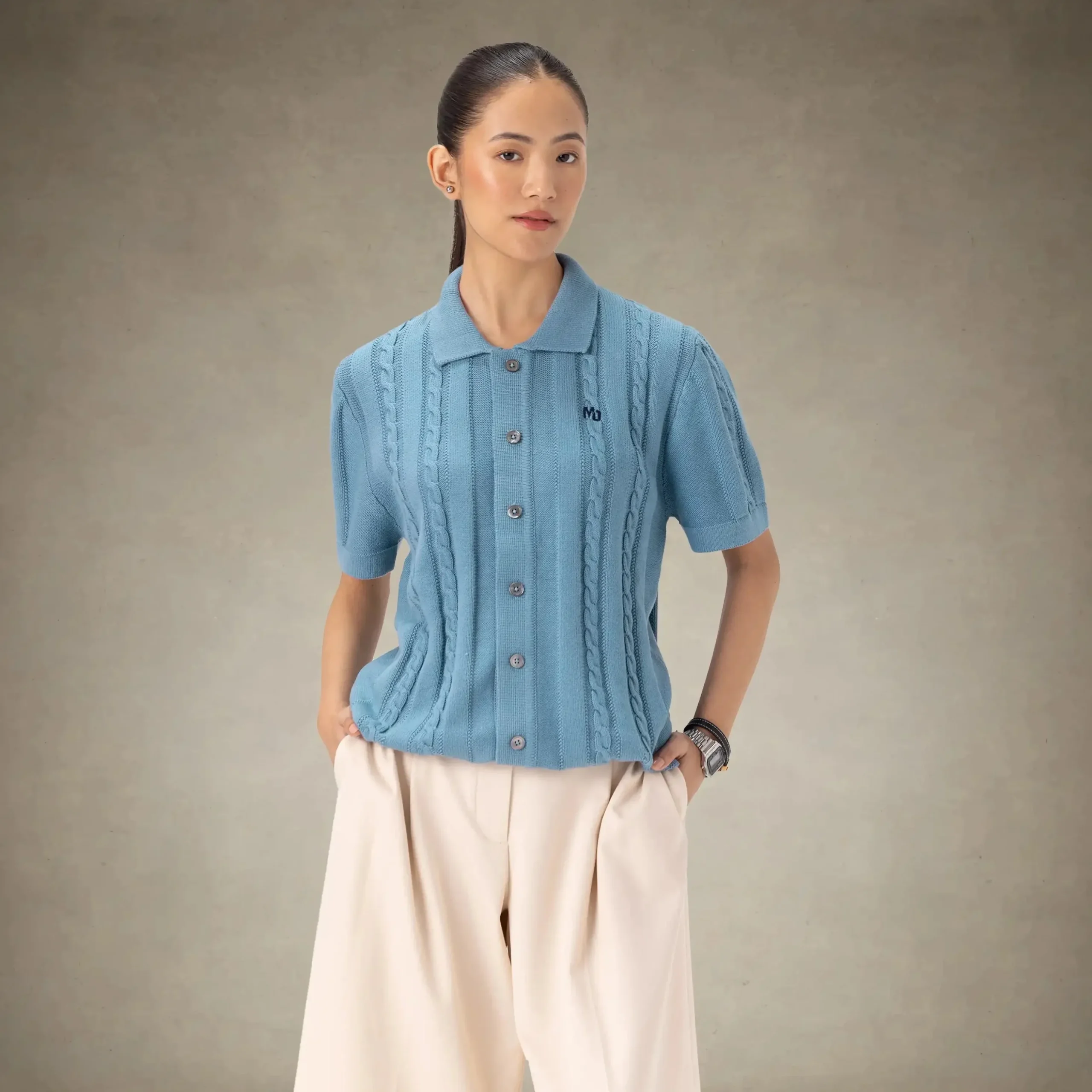 Clearance Members Only Women's JC Polo Cable Sweater Slate