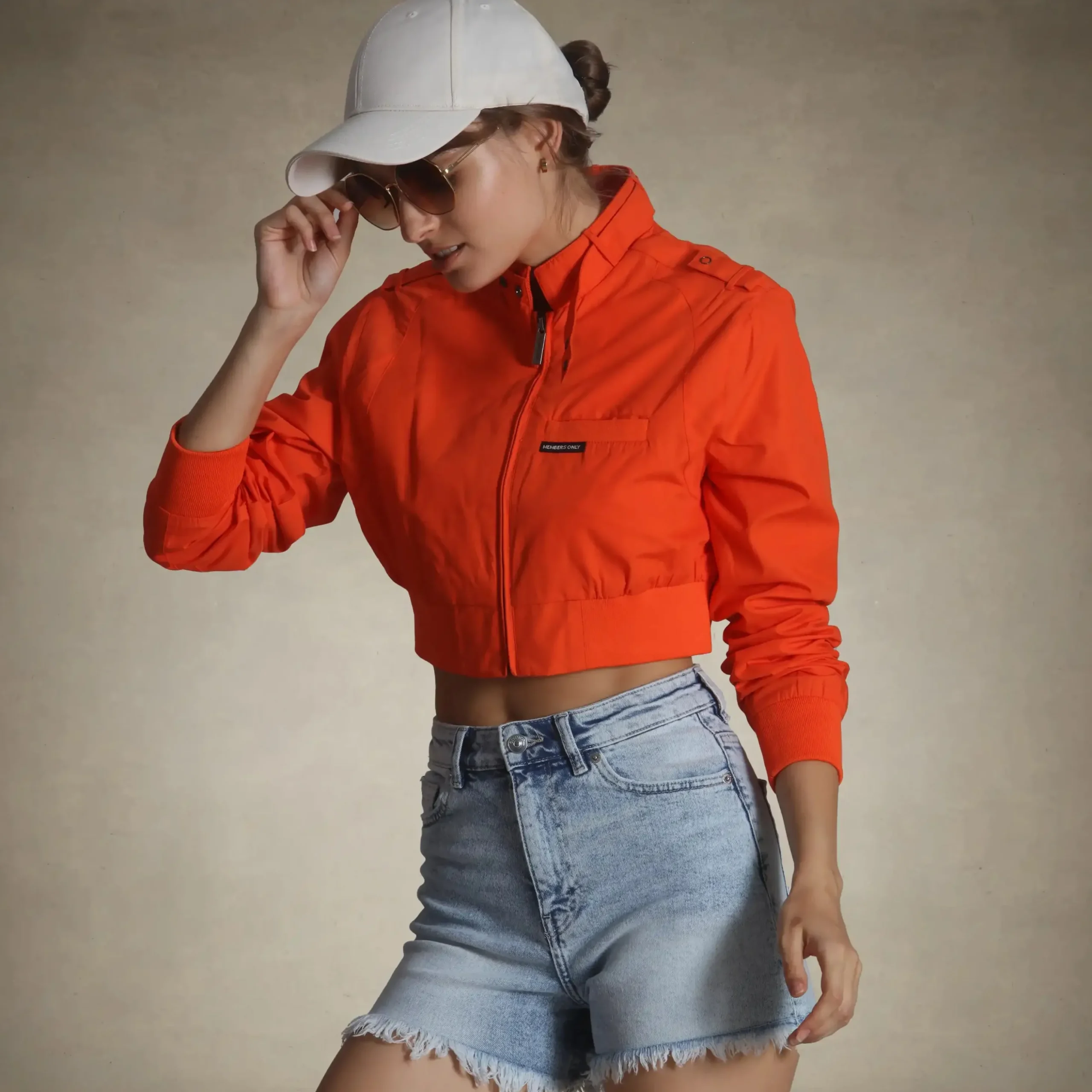 Outlet Members Only Women's Mini Cropped Racer Jacket Orange