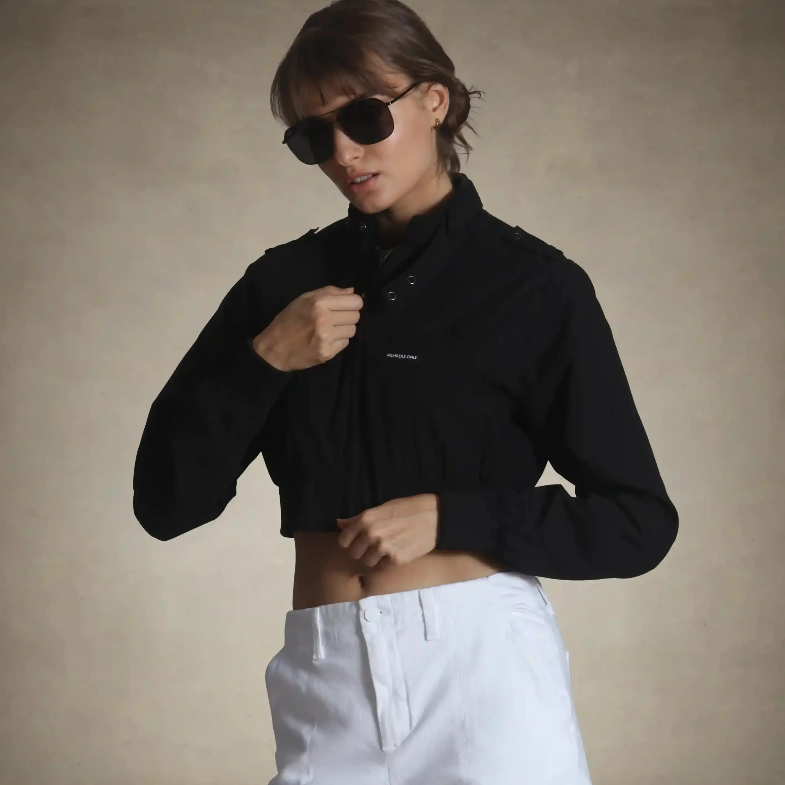 New Members Only Women's Mini Cropped Racer Jacket Black