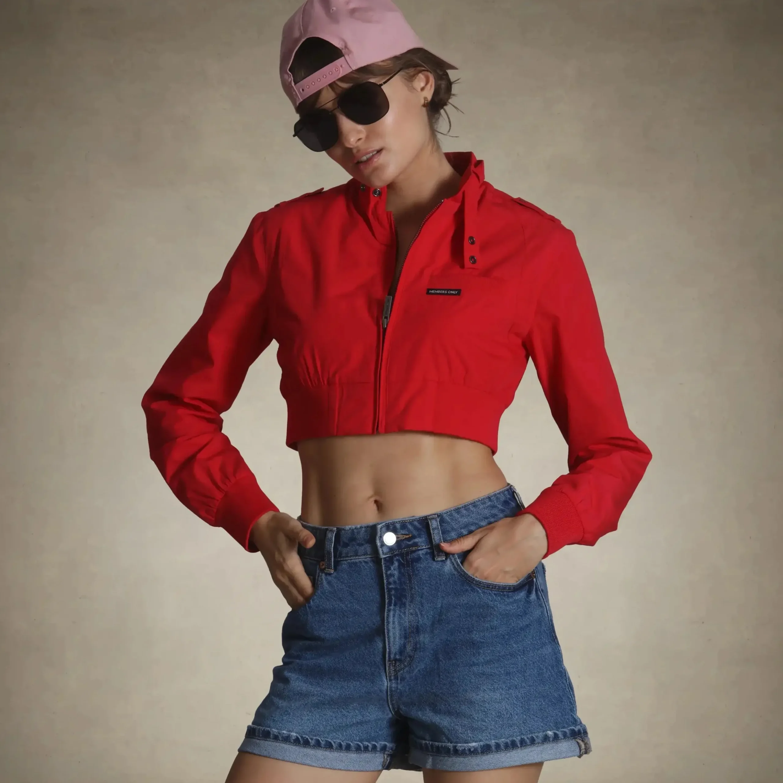 Fashion Members Only Women's Mini Cropped Racer Jacket Red