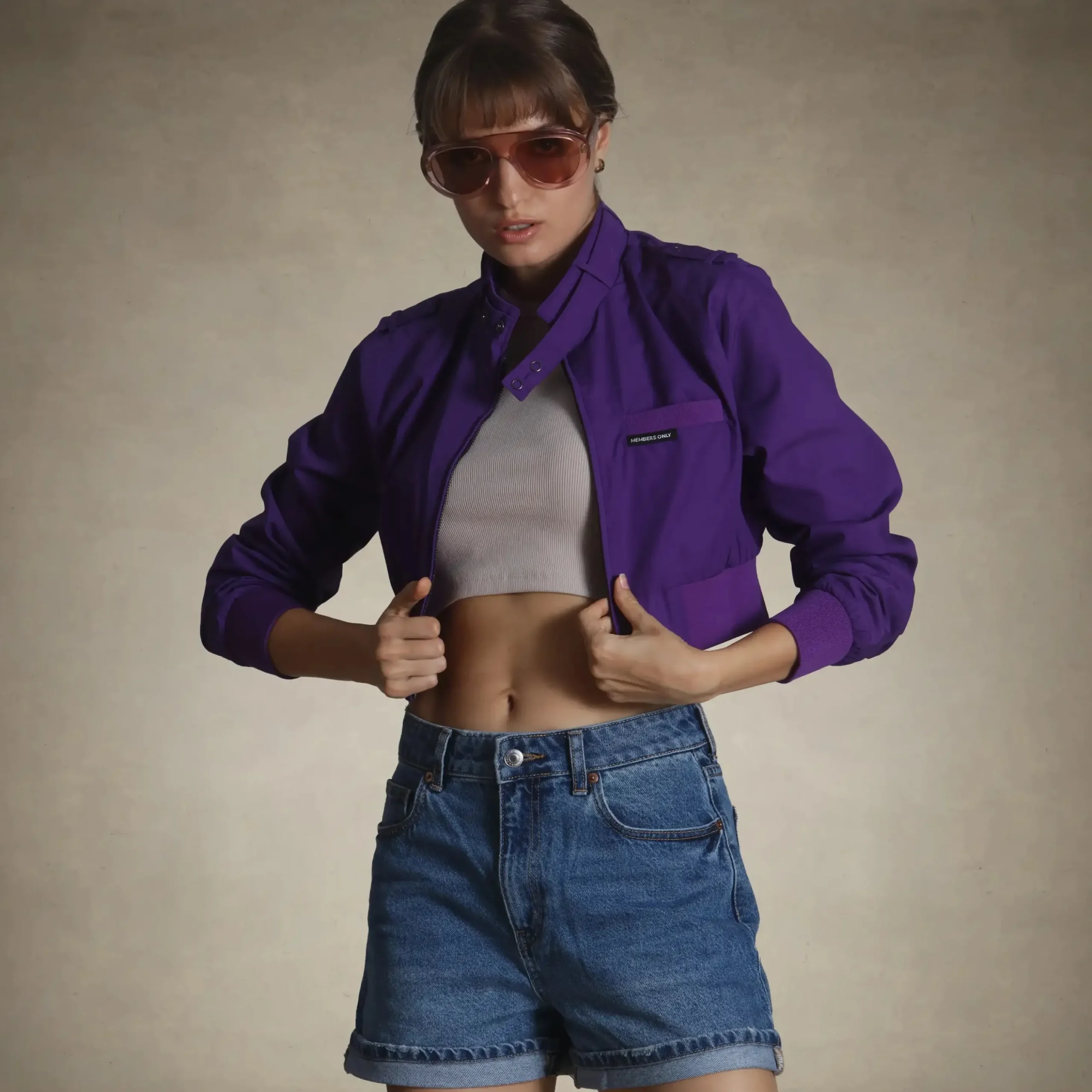 Discount Members Only Women's Mini Cropped Racer Jacket Purple