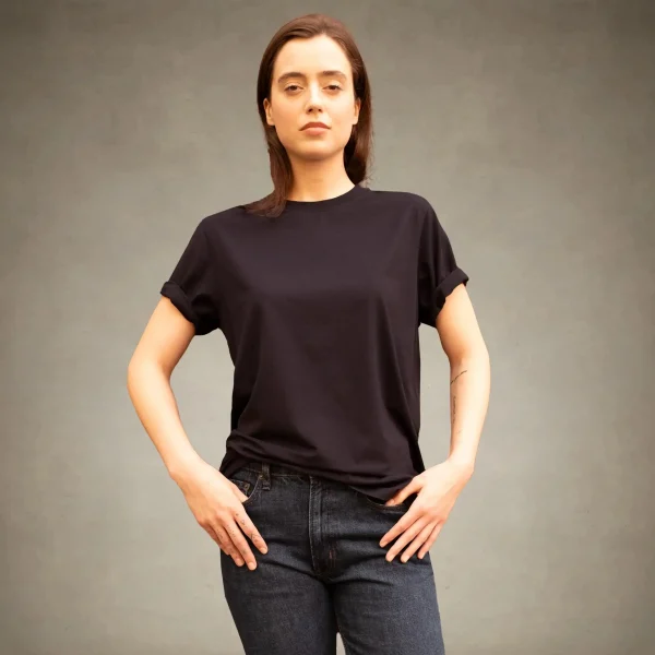 New Members Only Women's Oversized Crew Neck T-Shirt Black