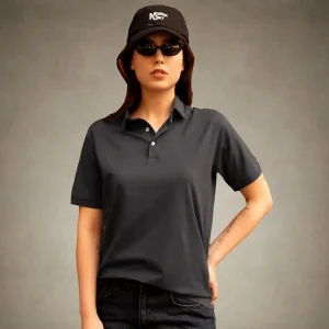 Clearance Members Only Women's Oversized Polo Shirt Charcoal