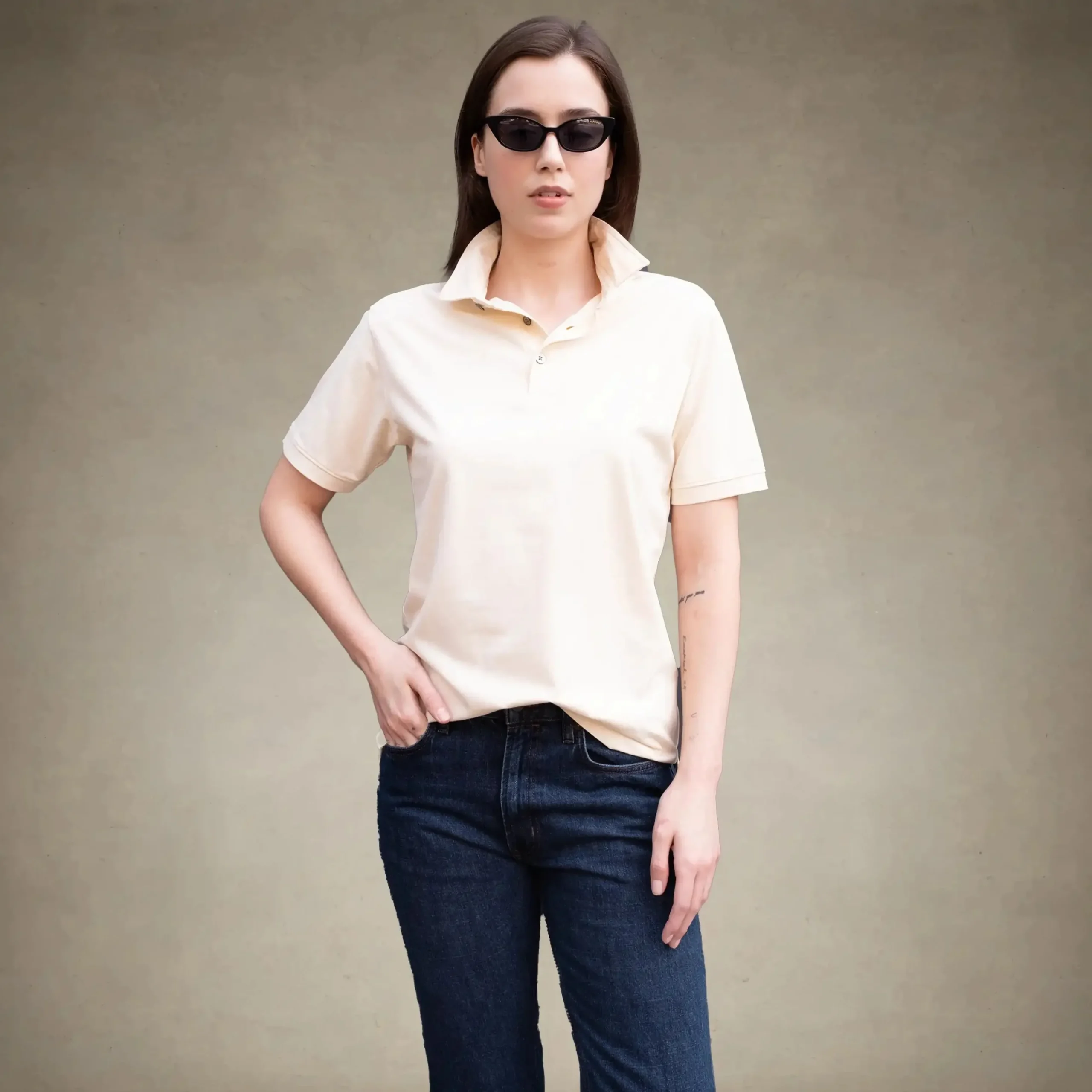 Hot Members Only Women's Oversized Polo Shirt Off-White