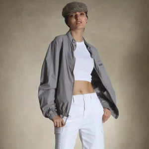 Outlet Members Only Women's Oversized Packable Windbreaker Jacket Light Grey