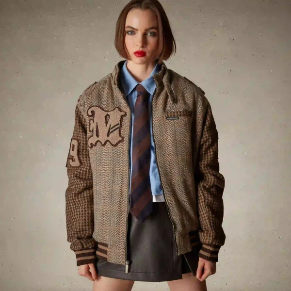 New Members Only Women's Oversized Tweed Varsity Jacket Beige