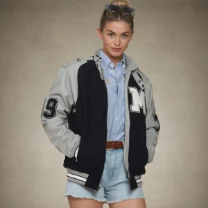Fashion Members Only Women's Oversized Varsity Jacket Navy