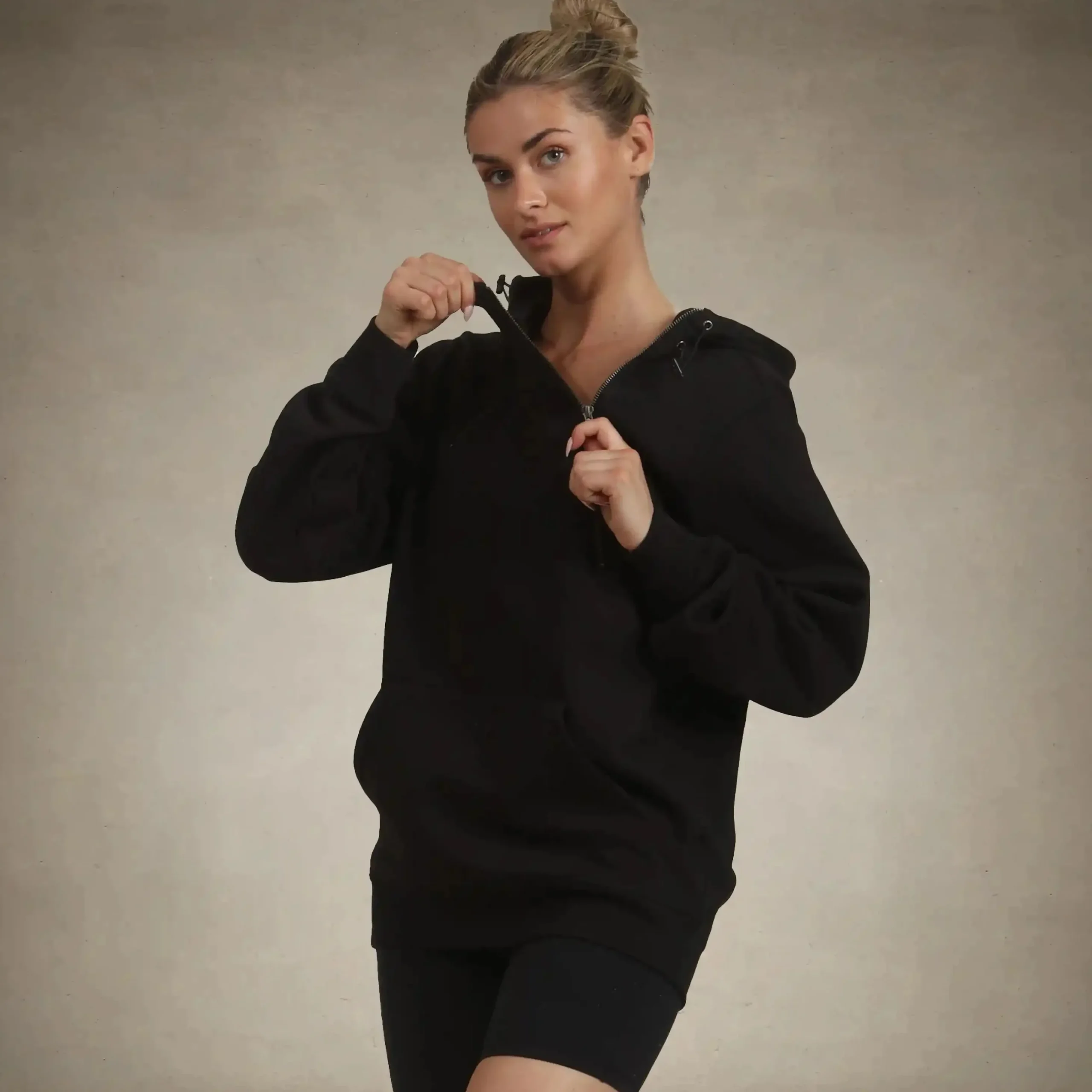 Hot Members Only Women's Taylor Double Zipper Pullover Oversized Hoodie Black